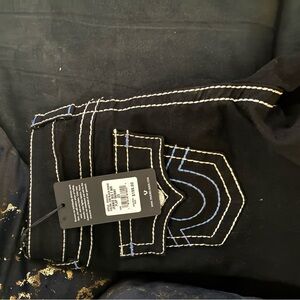 True Religion Black Jeans with Blue and White Stitching